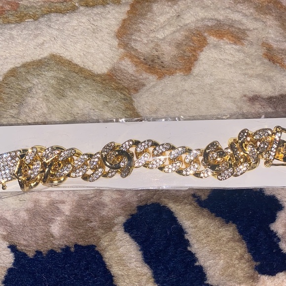 NWOT-Men’s Hip-Hop Iced Zircon Cuban Chain Bracelet (Gold & Silver 7.8 In.) - Picture 3 of 8